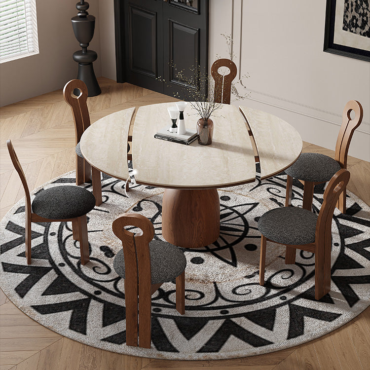 Luxurious Round Foldable Dining Table Sintered Stone Top & Pedestal for 6-8 People fnl-279