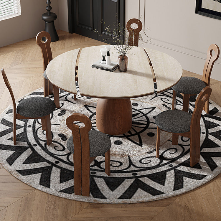 Luxurious Round Foldable Dining Table Sintered Stone Top & Pedestal for 6-8 People fnl-279