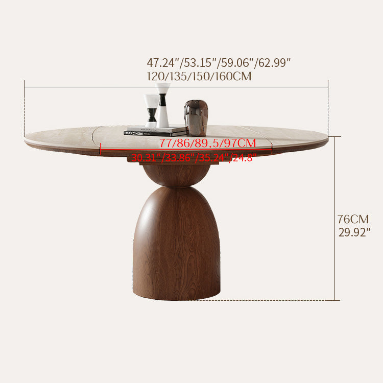 Luxurious Round Foldable Dining Table Sintered Stone Top & Pedestal for 6-8 People fnl-279