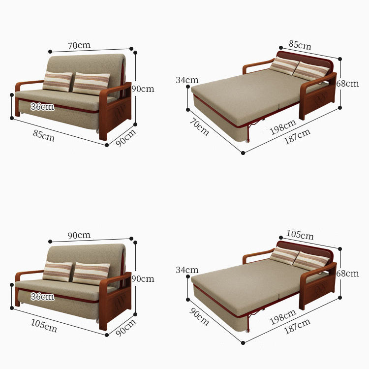 Stylish Sofa in Khaki Yellow with Dark Gray, Light Brown, and Blue Accents - Durable Rubber Wood and Pine Wood Frame with Faux Leather & Cotton-Linen Blend Upholstery fnm-949