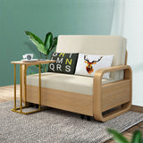 Modern Solid Wood Sofa in Beige with Cotton-Linen Blend Upholstery - Natural Light Gray, Khaki & Blue Accents fnm-953