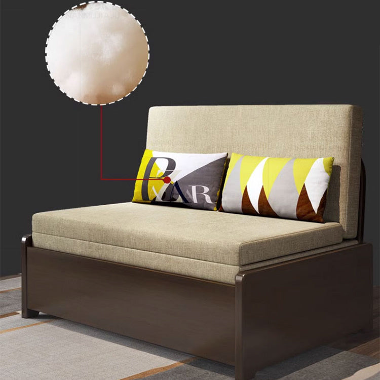 Elegant Solid Wood Sofa with Cotton-Linen Upholstery in Yellow, Brown, Light Gray, Dark Blue, and Beige fnm-954