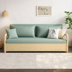 Modern Cotton-Linen Sofa in Elegant Green & Neutral Shades with Ash Wood Frame fnm-956