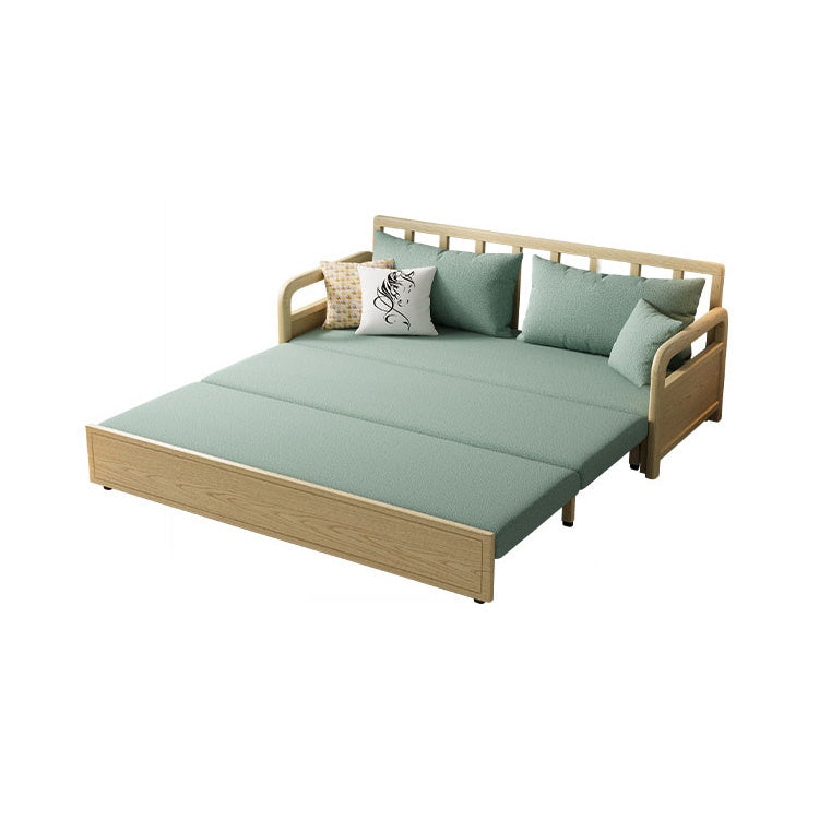 Modern Cotton-Linen Sofa in Elegant Green & Neutral Shades with Ash Wood Frame fnm-956