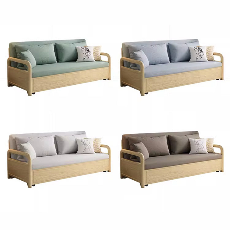 Modern Cotton-Linen Sofa in Elegant Green & Neutral Shades with Ash Wood Frame fnm-956