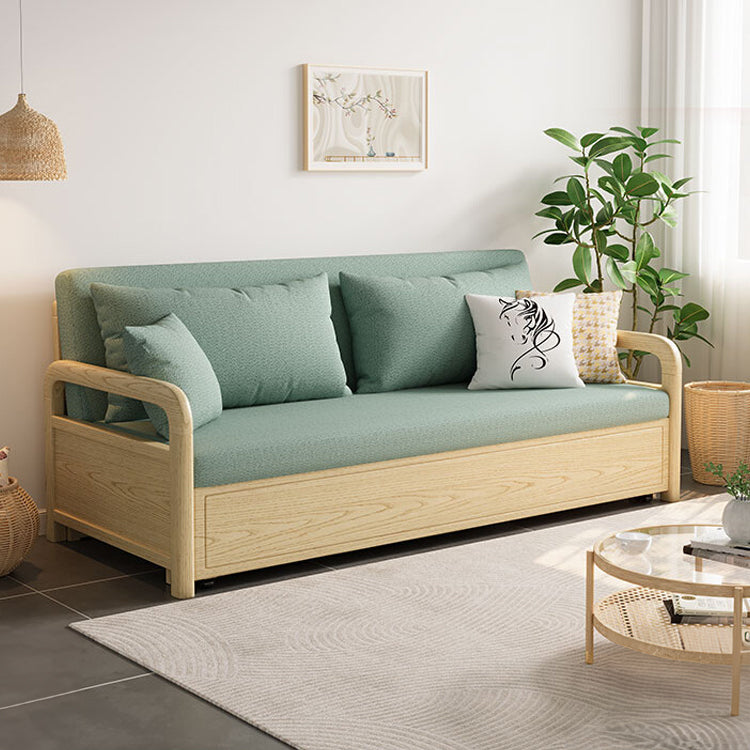 Modern Cotton-Linen Sofa in Elegant Green & Neutral Shades with Ash Wood Frame fnm-956