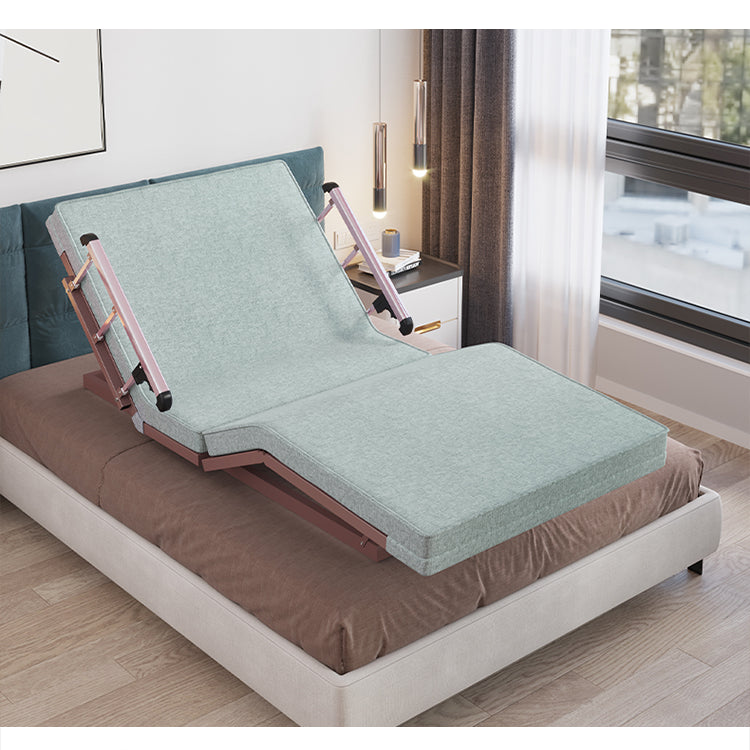 Elegant Grey-Green Solid Wood Bed with Cotton and Linen Upholstery - Coconut Palm Finish foltm-1561