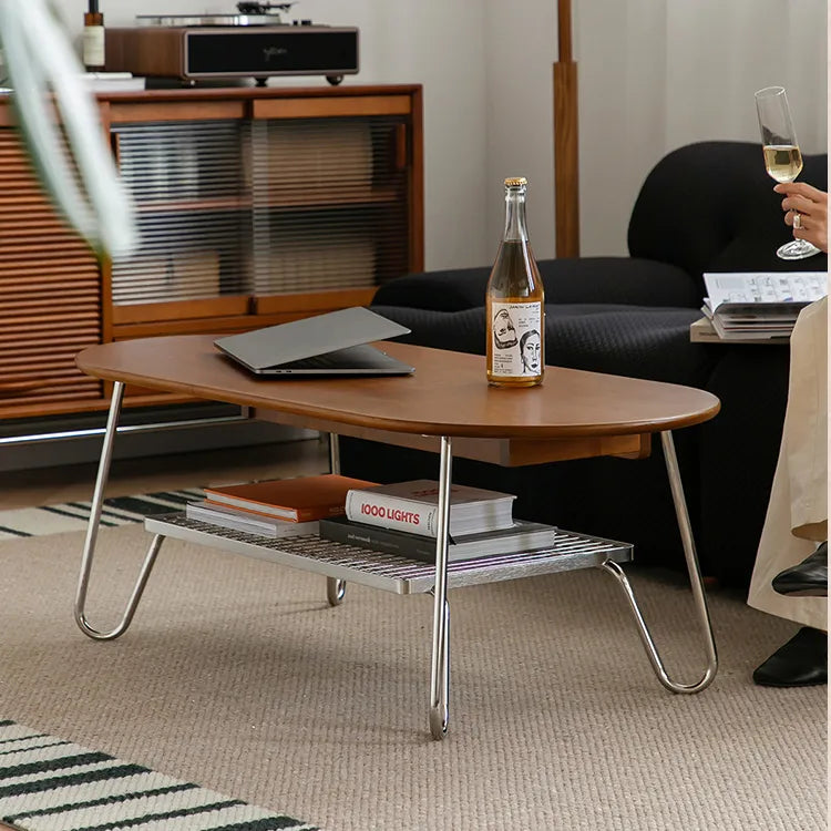 Boxwood Beech Coffee Table with Modern Metal Frame – Living Room Centerpiece fpmxm-2779