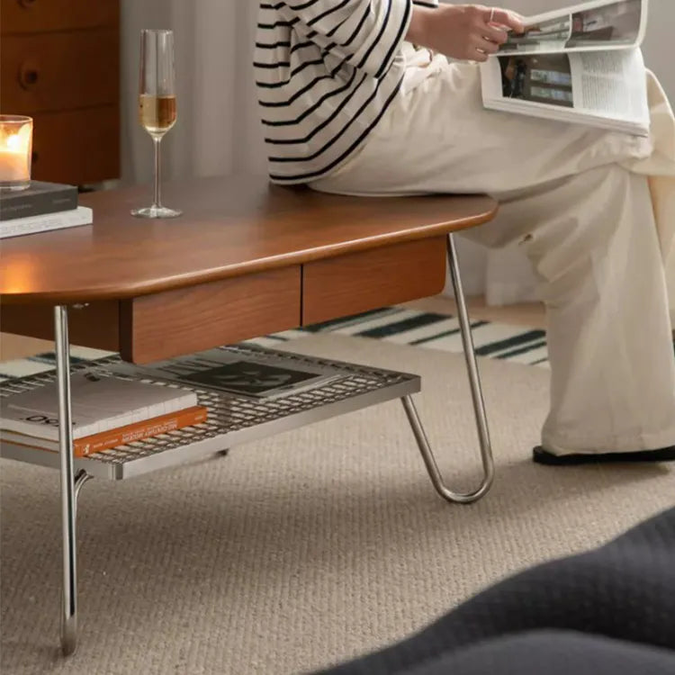 Boxwood Beech Coffee Table with Modern Metal Frame – Living Room Centerpiece fpmxm-2779