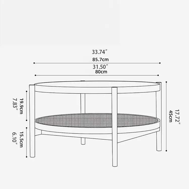 Cherry Wood & Rattan Coffee Table with Tempered Glass Top – Living Room Accent fpmxm-2780