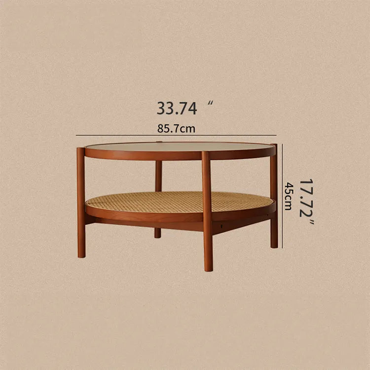 Cherry Wood & Rattan Coffee Table with Tempered Glass Top – Living Room Accent fpmxm-2780