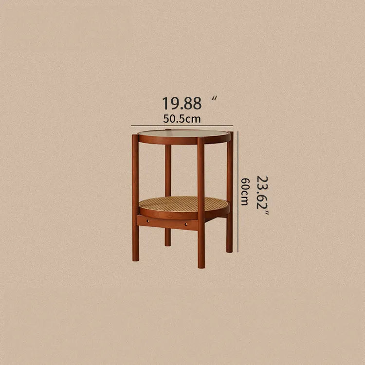 Cherry Wood & Rattan Coffee Table with Tempered Glass Top – Living Room Accent fpmxm-2780