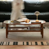 Stylish Cherry Wood & Boxwood Coffee Table with Tempered Glass Top fpmxm-2782
