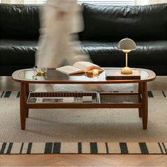 Stylish Cherry Wood & Boxwood Coffee Table with Tempered Glass Top fpmxm-2782