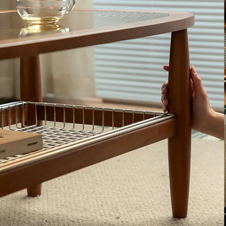 Stylish Cherry Wood & Boxwood Coffee Table with Tempered Glass Top fpmxm-2782