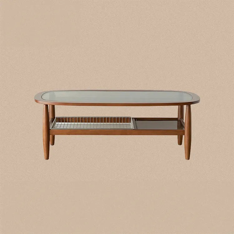 Stylish Cherry Wood & Boxwood Coffee Table with Tempered Glass Top fpmxm-2782