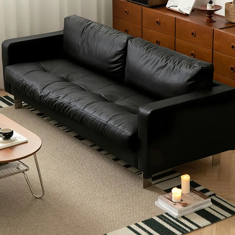 Elegant Black Sofa - Luxurious Jute Goose Down Leathaire for Ultimate Comfort fpmxm-2800