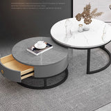 2-Pieces Sintered Stone Round Coffee Table with Storage - Modern Set Design for LIvingroom frg-493