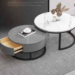 2-Pieces Sintered Stone Round Coffee Table with Storage - Modern Set Design for LIvingroom frg-493