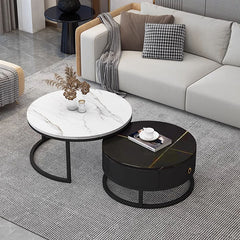 2-Pieces Sintered Stone Round Coffee Table with Storage - Modern Set Design for LIvingroom frg-493