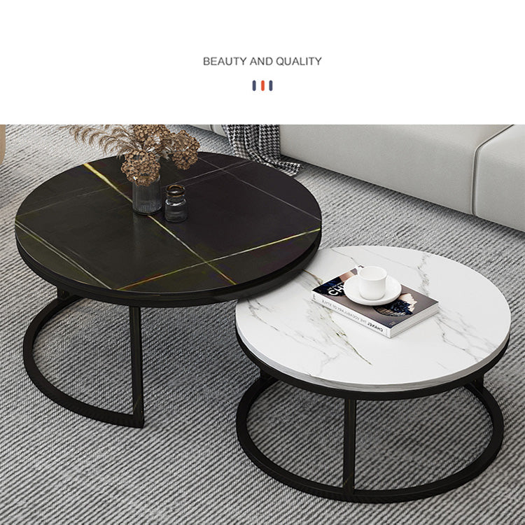 2-Pieces Sintered Stone Round Coffee Table with Storage - Modern Set Design for LIvingroom frg-493