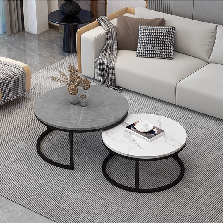 2-Pieces Sintered Stone Round Coffee Table with Storage - Modern Set Design for LIvingroom frg-493