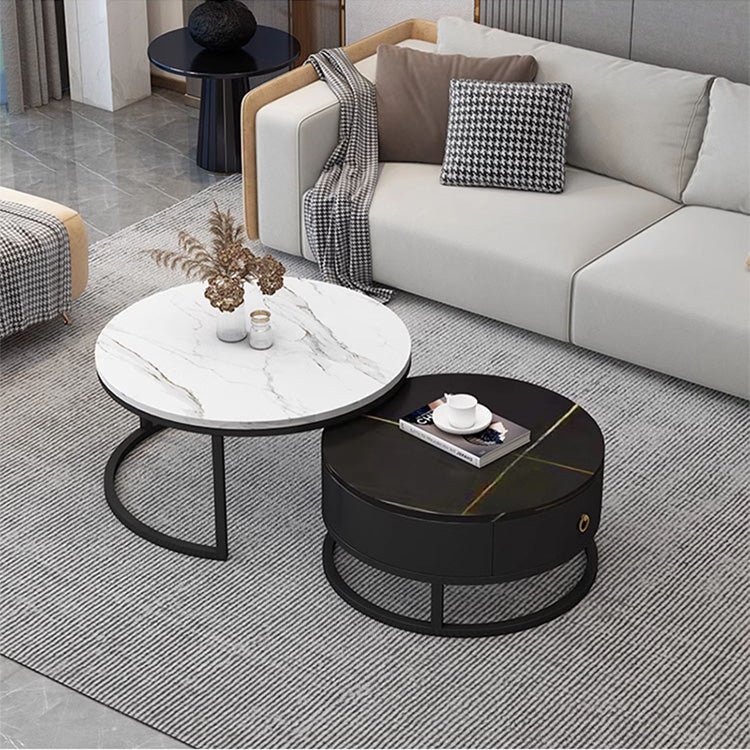 2-Pieces Sintered Stone Round Coffee Table with Storage - Modern Set Design for LIvingroom frg-493