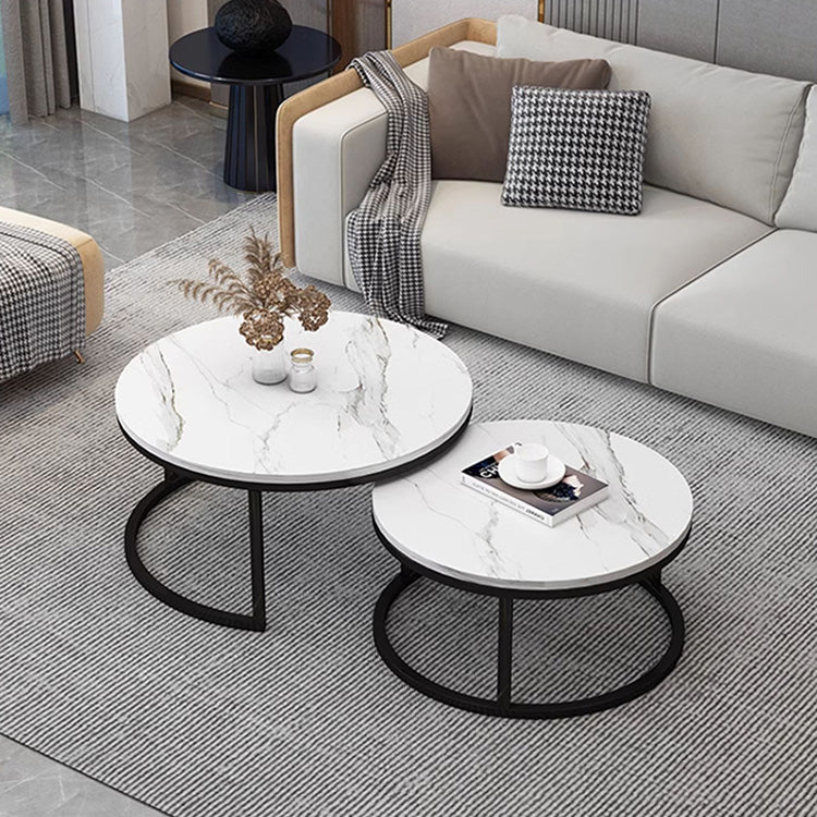 2-Pieces Sintered Stone Round Coffee Table with Storage - Modern Set Design for LIvingroom frg-493