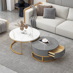 2-Pieces Sintered Stone Round Coffee Table with Storage - Modern Set Design for LIvingroom frg-493