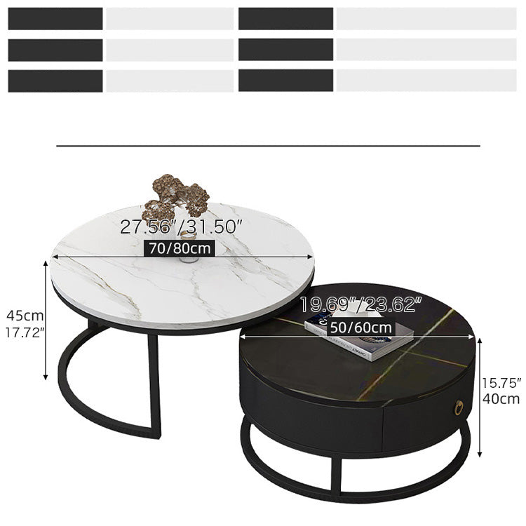 2-Pieces Sintered Stone Round Coffee Table with Storage - Modern Set Design for LIvingroom frg-493