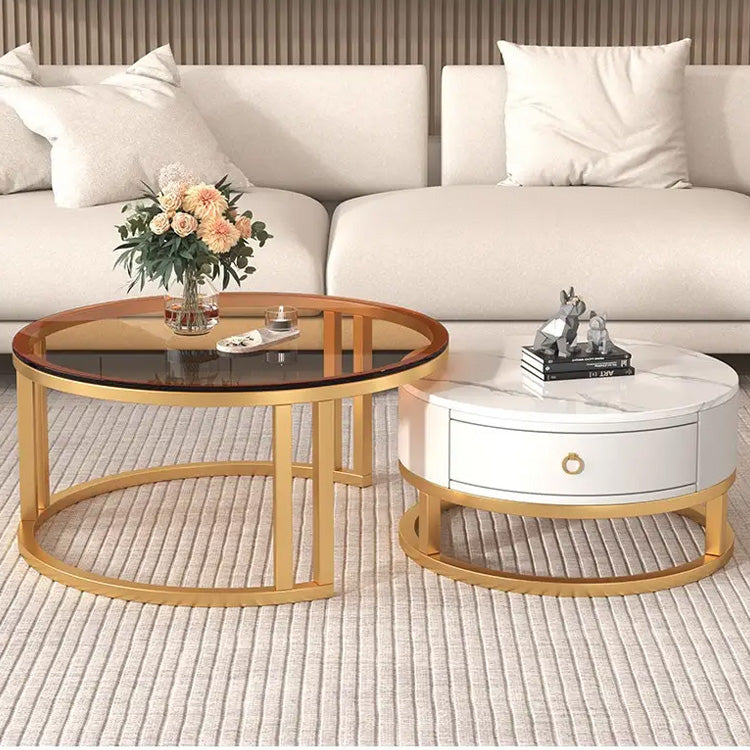 Modern Round Coffee Table with Storage and Metal Legs - Stylish for LIvingroom frg-495