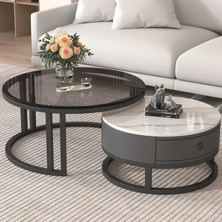 Modern Round Coffee Table with Storage and Metal Legs - Stylish for LIvingroom frg-495