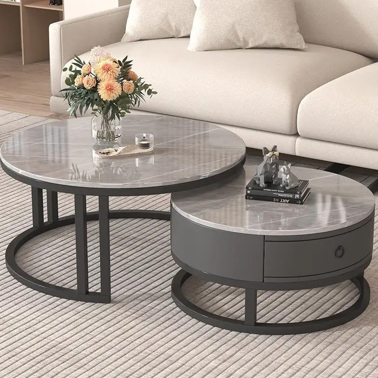 Modern Round Coffee Table with Storage and Metal Legs - Stylish for LIvingroom frg-495