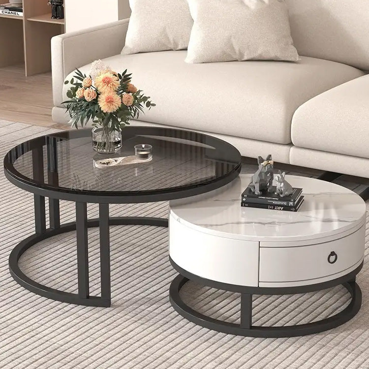 Modern Round Coffee Table with Storage and Metal Legs - Stylish for LIvingroom frg-495