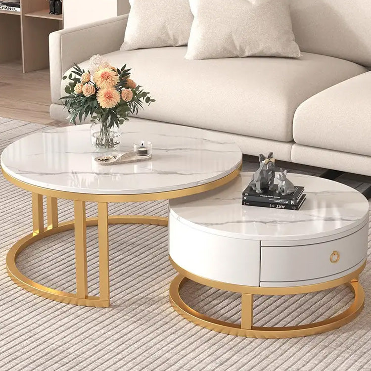 Modern Round Coffee Table with Storage and Metal Legs - Stylish for LIvingroom frg-495