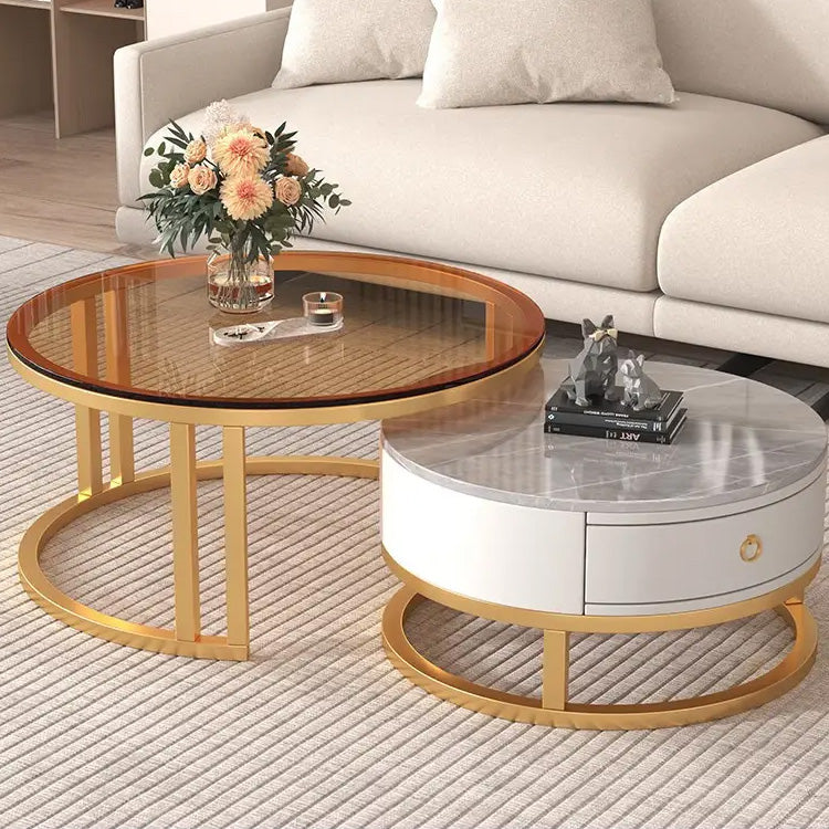 Modern Round Coffee Table with Storage and Metal Legs - Stylish for LIvingroom frg-495