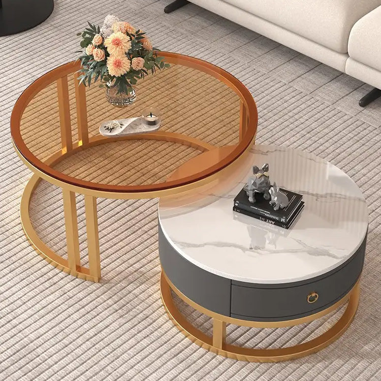 Modern Round Coffee Table with Storage and Metal Legs - Stylish for LIvingroom frg-495