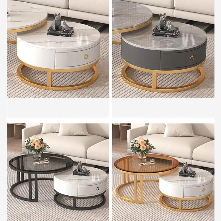 Modern Round Coffee Table with Storage and Metal Legs - Stylish for LIvingroom frg-495