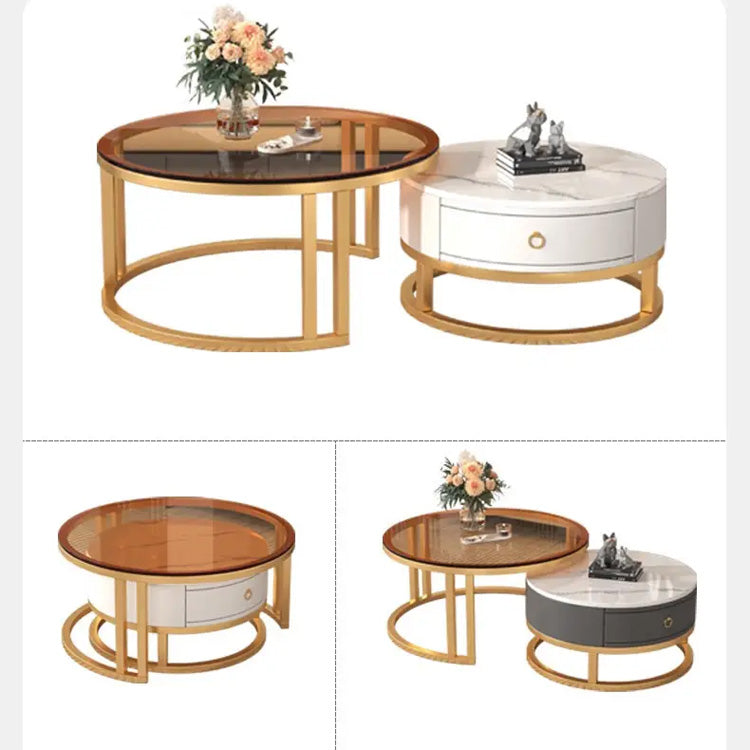 Modern Round Coffee Table with Storage and Metal Legs - Stylish for LIvingroom frg-495