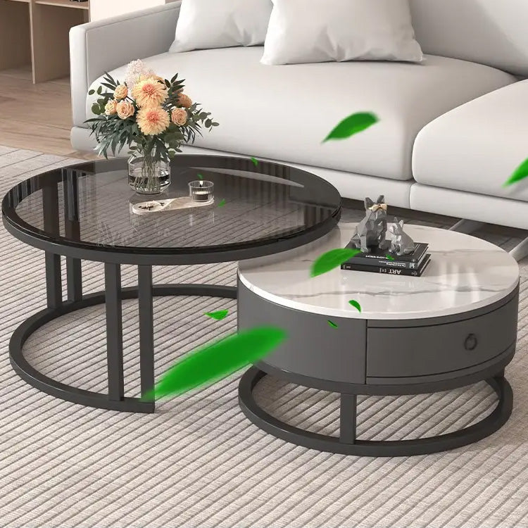 Modern Round Coffee Table with Storage and Metal Legs - Stylish for LIvingroom frg-495