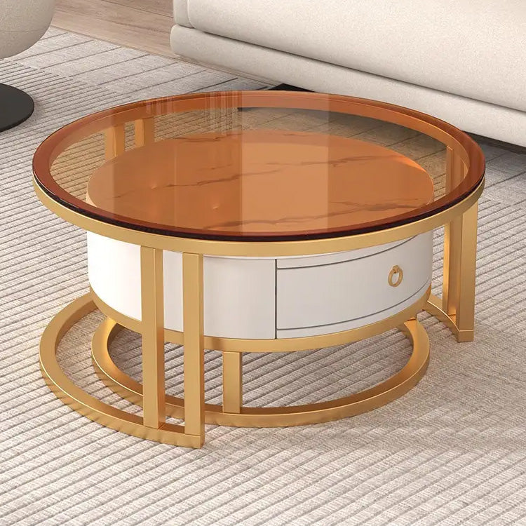 Modern Round Coffee Table with Storage and Metal Legs - Stylish for LIvingroom frg-495