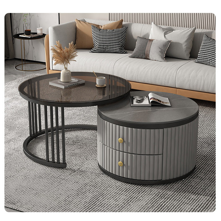 2-Pieces Round Coffee Table with Storage- Perfect for Modern Living Rooms frg-496