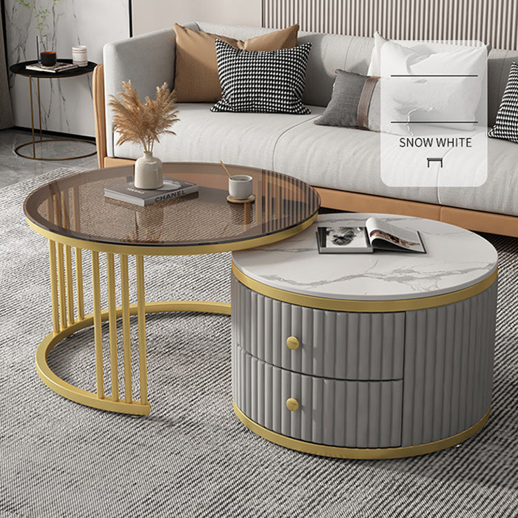 2-Pieces Round Coffee Table with Storage- Perfect for Modern Living Rooms frg-496