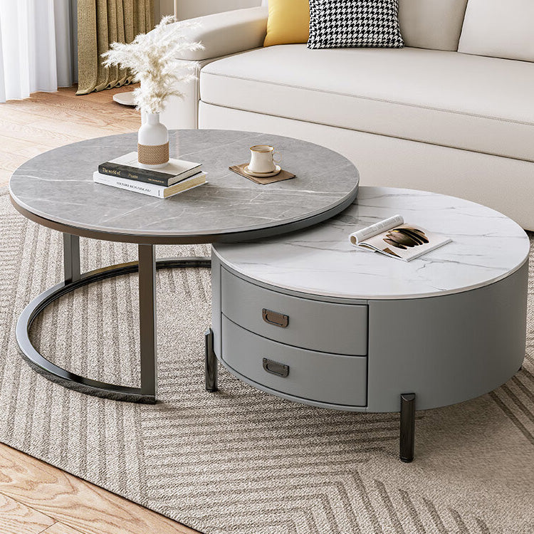 2-Pieces Round Coffee Table with Storage - Modern Design with Metal Legs frg-497