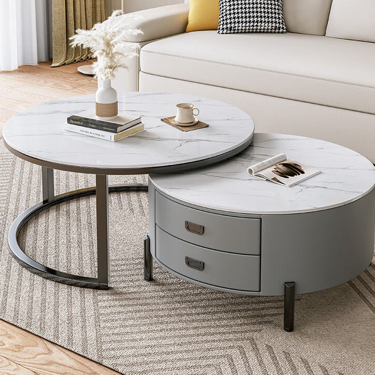 2-Pieces Round Coffee Table with Storage - Modern Design with Metal Legs frg-497