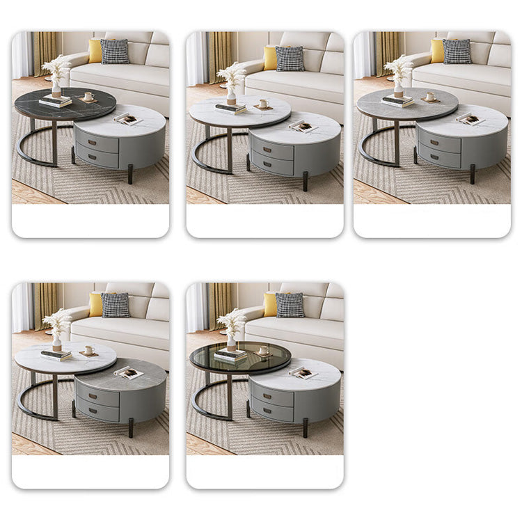 2-Pieces Round Coffee Table with Storage - Modern Design with Metal Legs frg-497