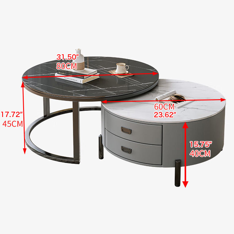 2-Pieces Round Coffee Table with Storage - Modern Design with Metal Legs frg-497