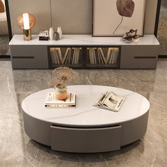 Oval Coffee Table with Storage in Sintered Stone - Modern for LIvingroom frg-498