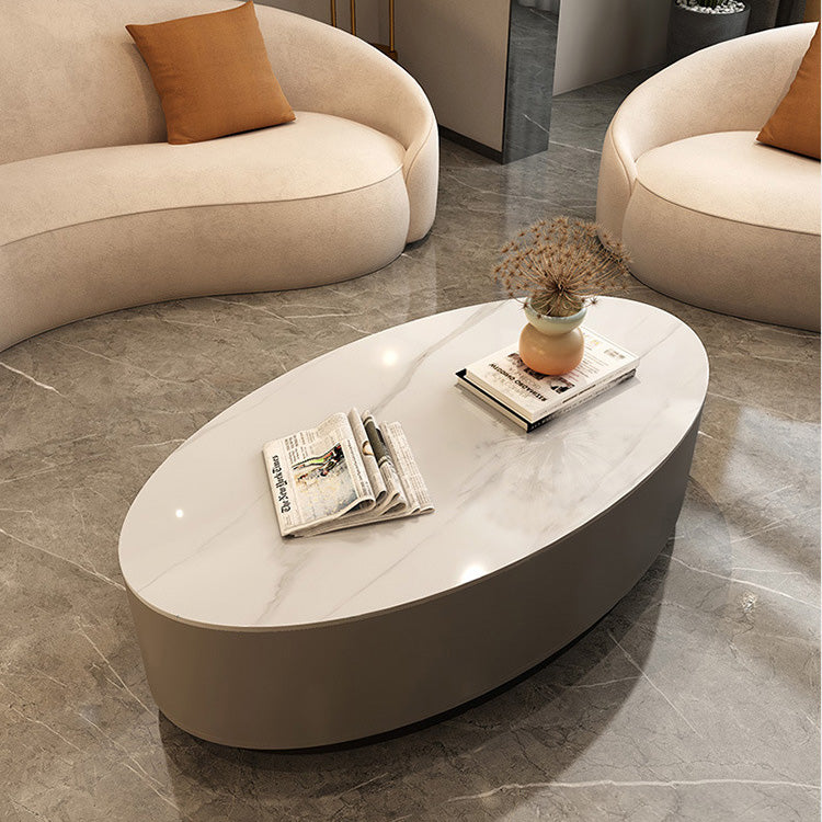 Oval Coffee Table with Storage in Sintered Stone - Modern for LIvingroom frg-498