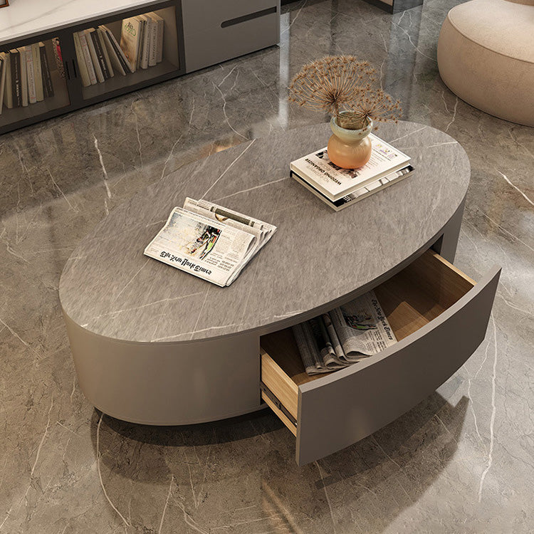 Oval Coffee Table with Storage in Sintered Stone - Modern for LIvingroom frg-498